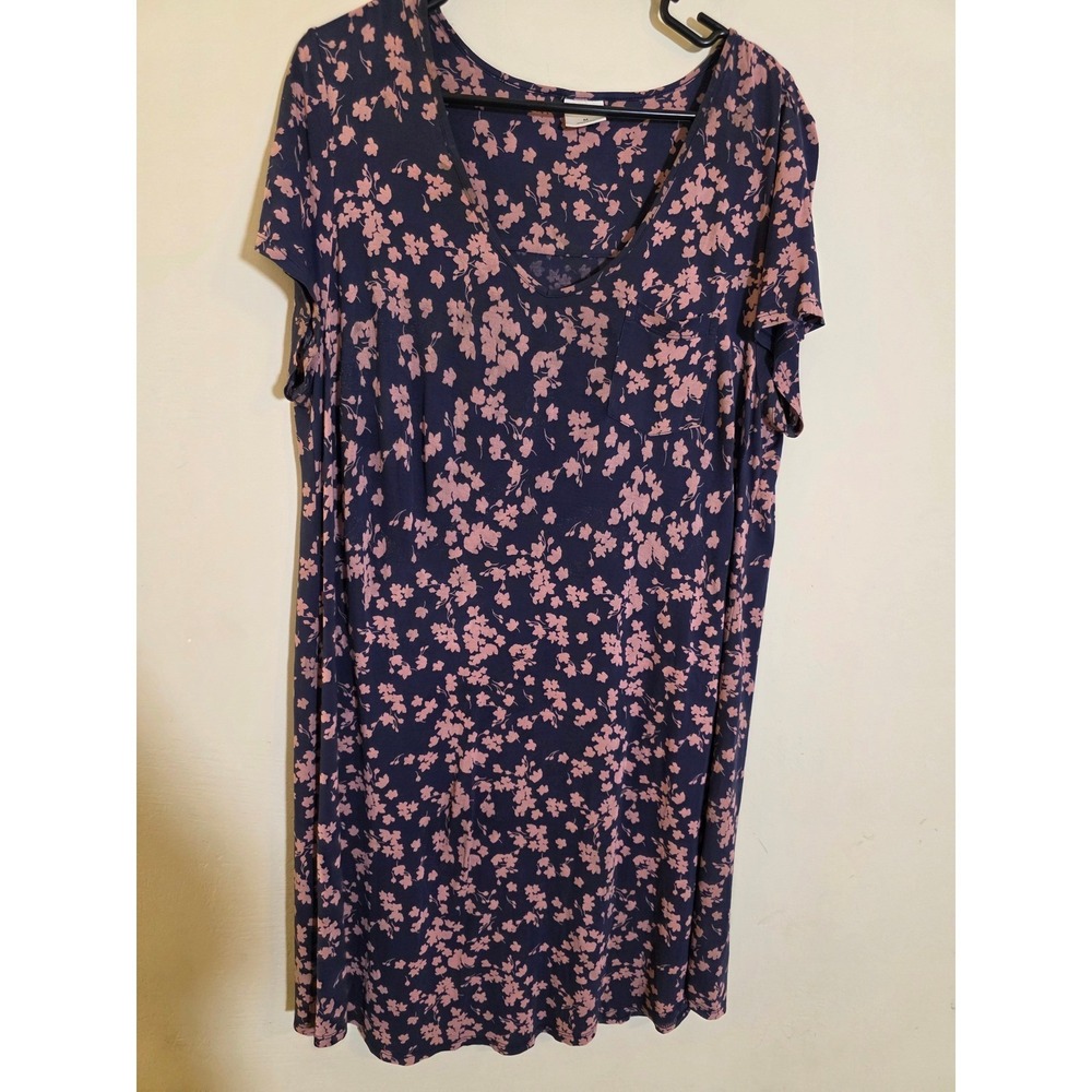 Soma Intimates Navy Pink Floral Rayon Spandex V-Neck Nightgown Sleep Dress M